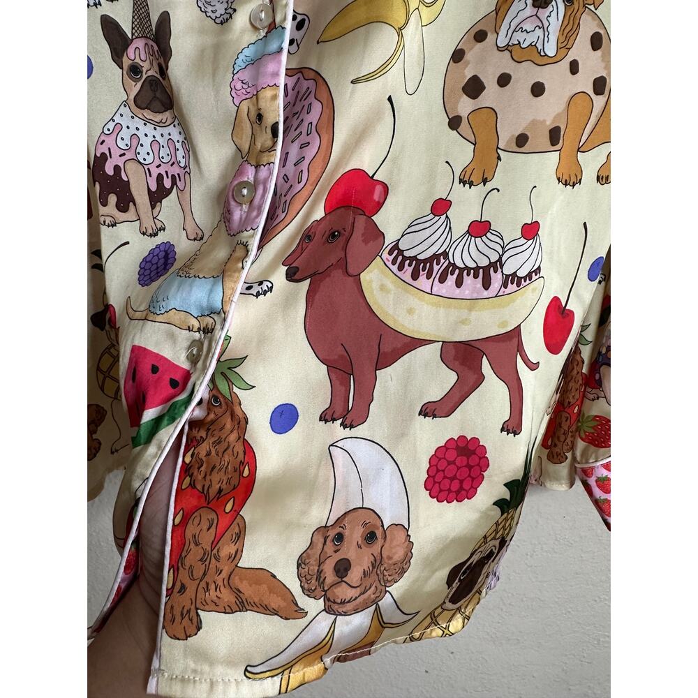 Karen Mabon Dogs Desserts Long Sleeve Pajama Top Strawberry Piping Womans Large - Picture 7 of 12